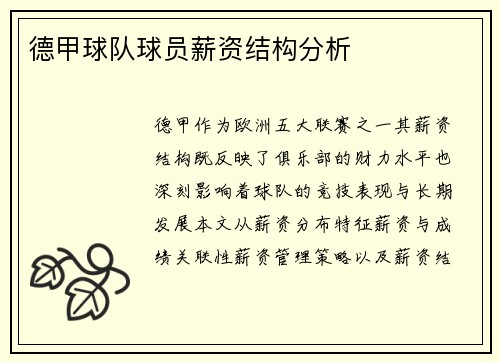 德甲球队球员薪资结构分析