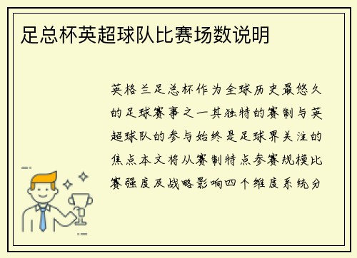 足总杯英超球队比赛场数说明